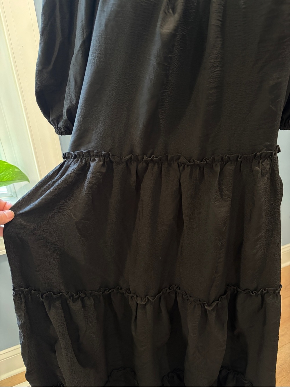 Böhme Black Tiered Puff Sleeve Midi Dress XS Boho - Picture 6 of 10